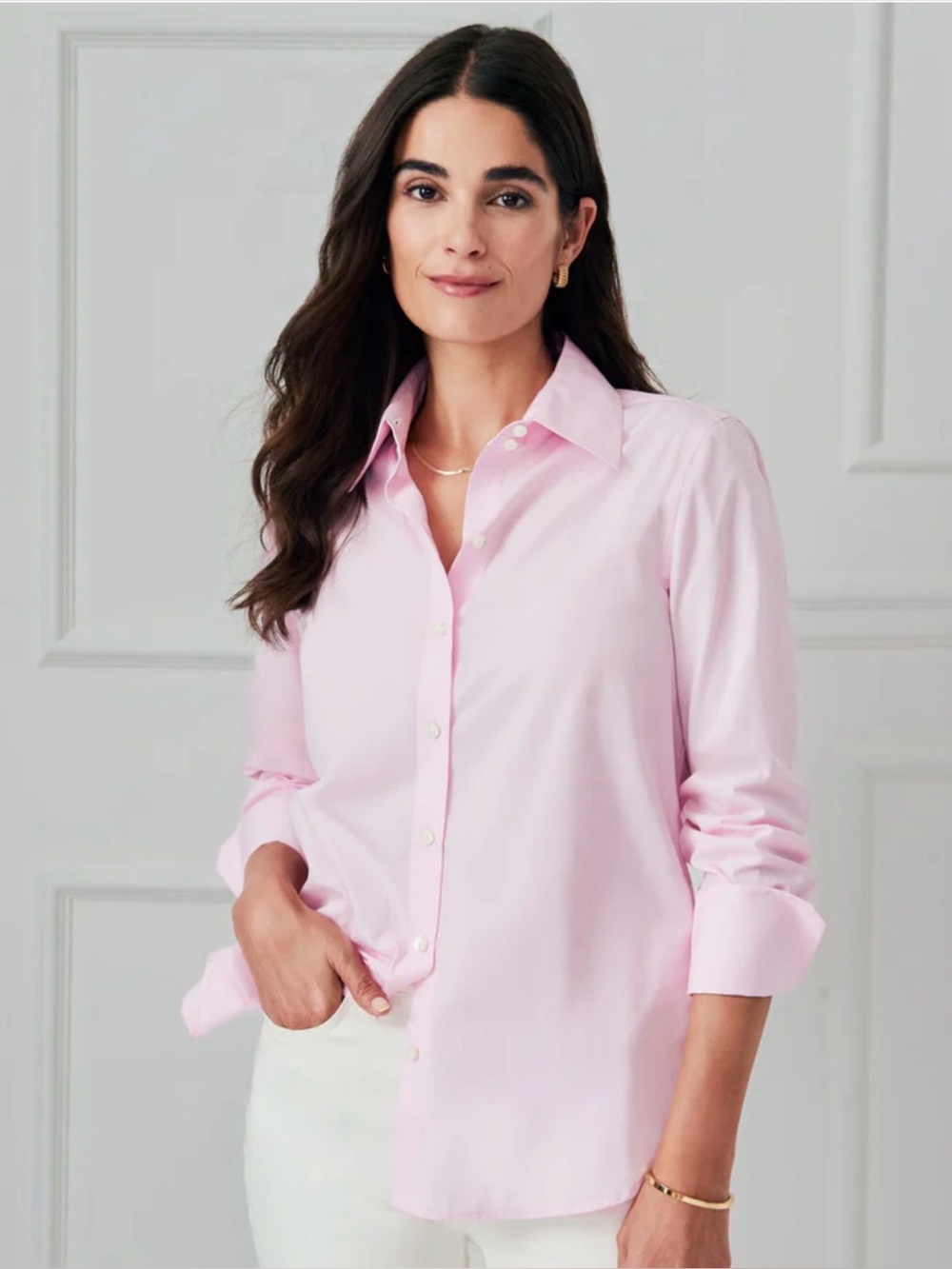J. McLaughlin Sloane Shirt Light Pink 100% Cotton Button Down Wide Cuffs